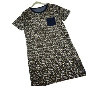 L.L. Bean Womens T Shirt Dress Navy Floral Print Short Sleeve Pocket Cotton M